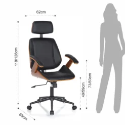 Visby high dark wood sedia da ufficio regolabile e girevole multistrato finitura noce e pelle sintetica nera 62x65 h118/128 cm