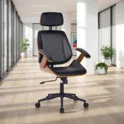 Visby high dark wood sedia da ufficio regolabile e girevole multistrato finitura noce e pelle sintetica nera 62x65 h118/128 cm