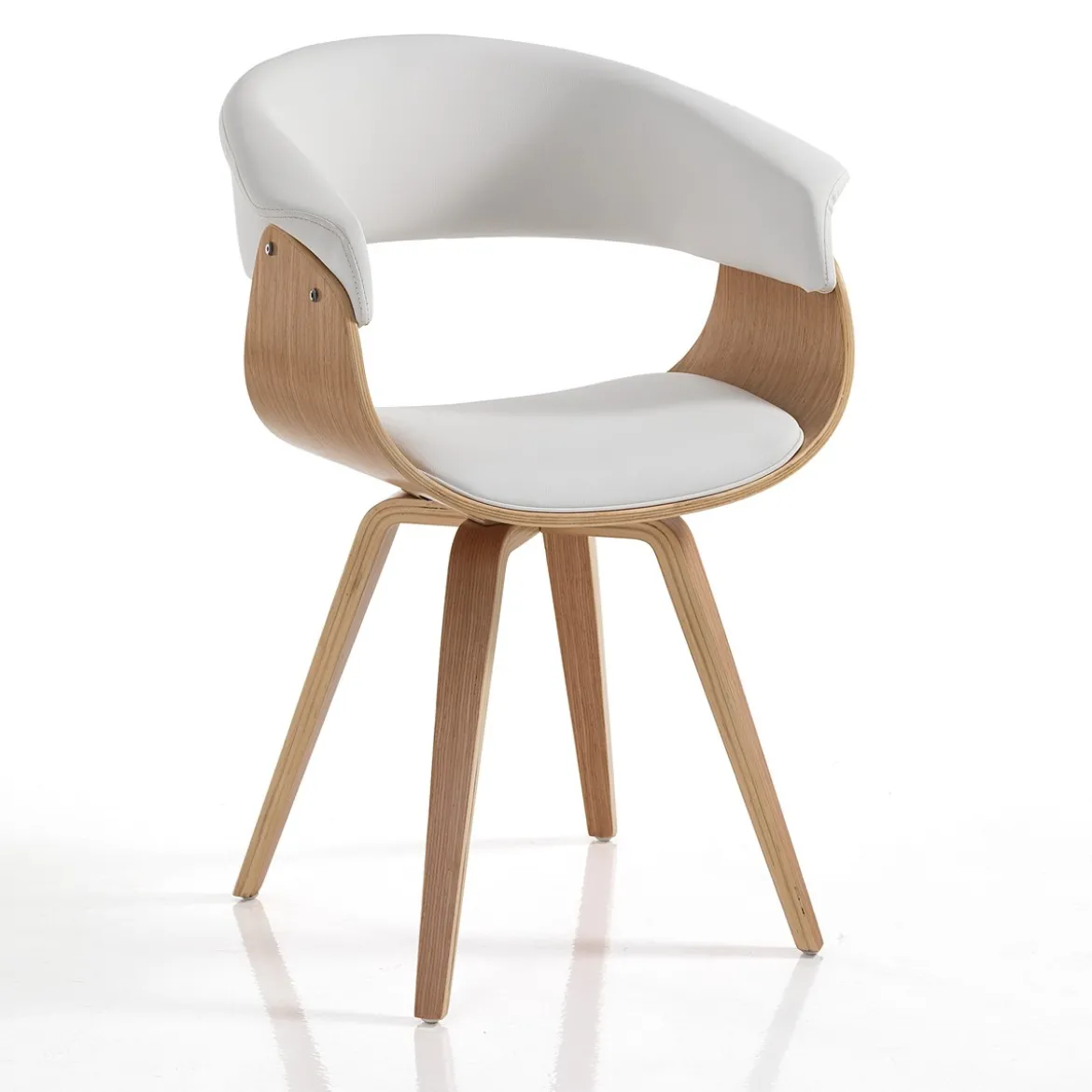 Visby wood sedia in pelle sintetica bianca e legno multistrato finitura rovere 62x51xh81 cm