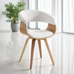 Visby wood sedia in pelle sintetica bianca e legno multistrato finitura rovere 62x51xh81 cm