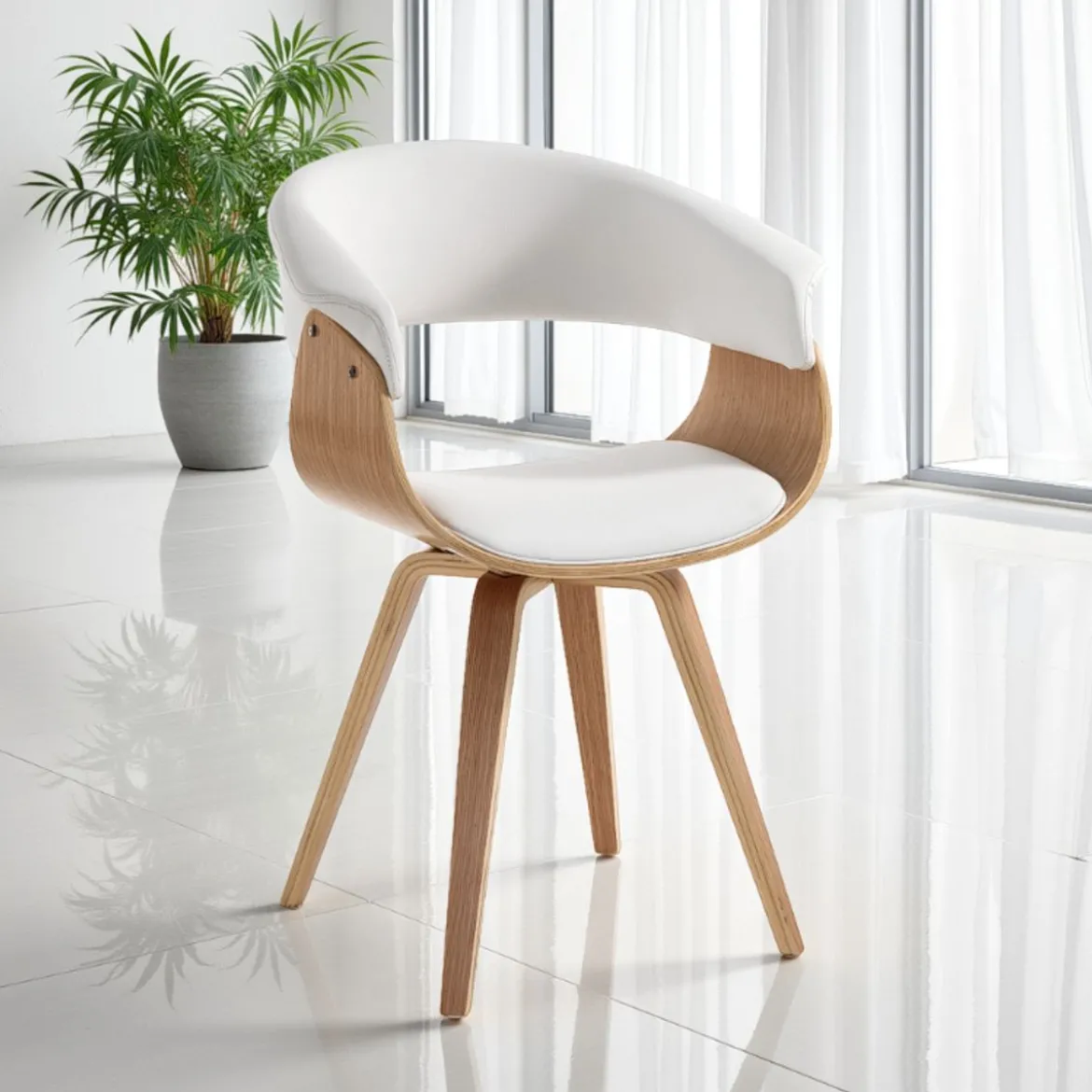 Visby wood sedia in pelle sintetica bianca e legno multistrato finitura rovere 62x51xh81 cm