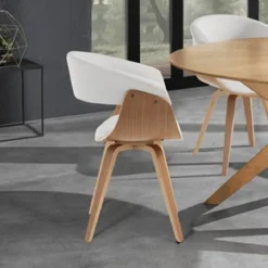 Visby wood sedia in pelle sintetica bianca e legno multistrato finitura rovere 62x51xh81 cm