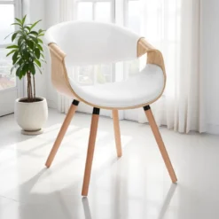 Visby 2 Wood Sedia legno multistrato curvato tinto finitura Rovere pelle sintetica Bianca h72 l53 p59