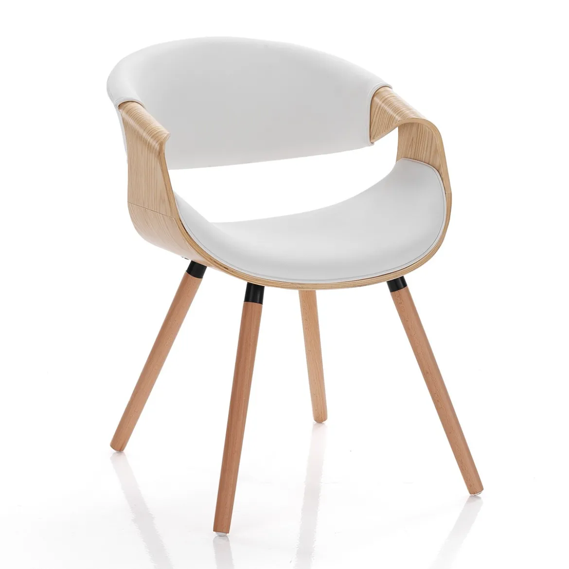 Visby 2 Wood Sedia legno multistrato curvato tinto finitura Rovere pelle sintetica Bianca h72 l53 p59