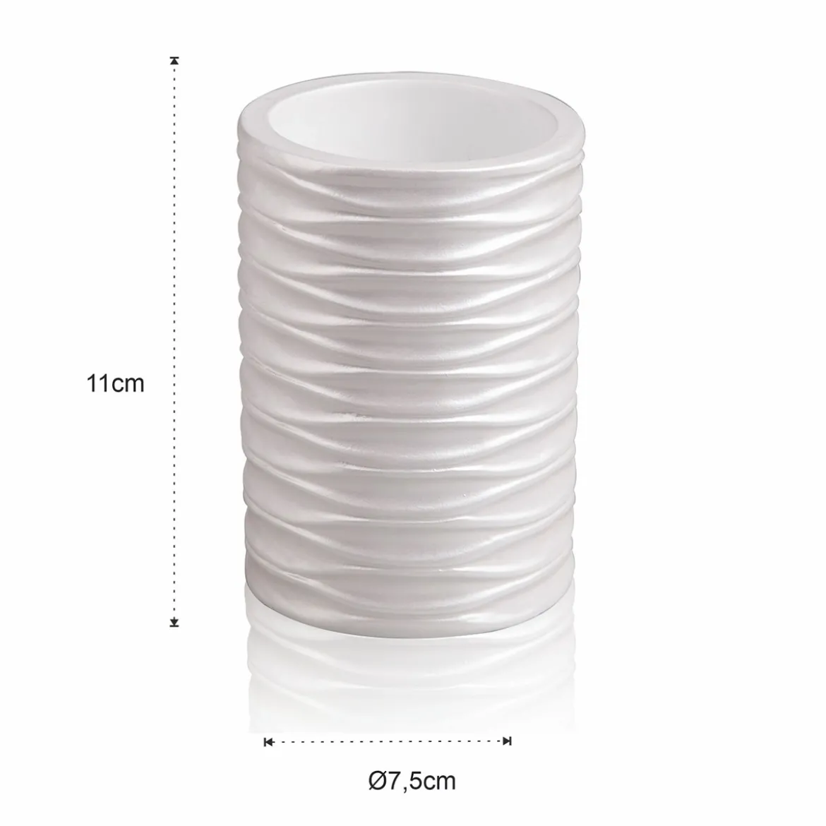 Wave bicchiere portaspazzolini poliresina bianca opaca d7.5 h11 cm