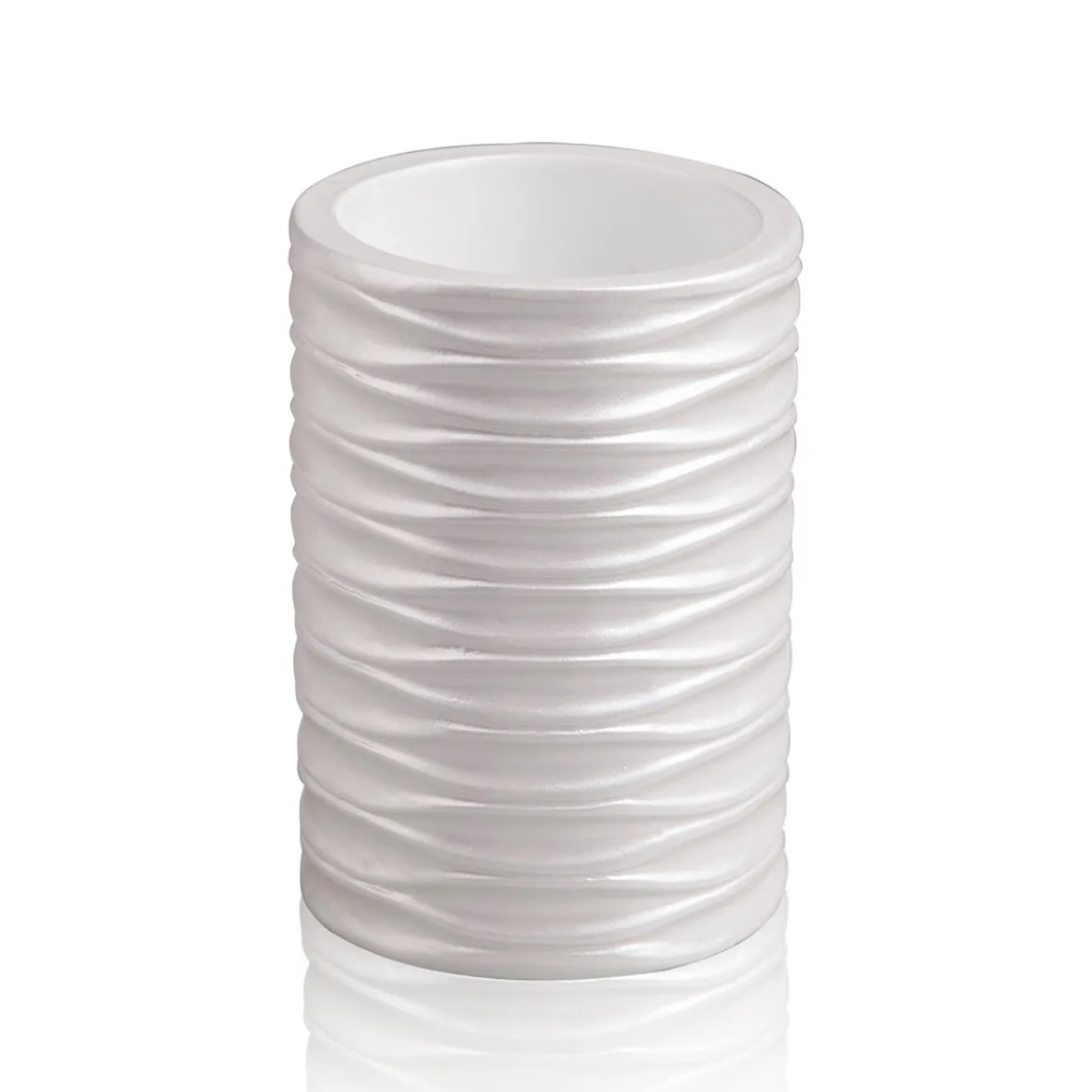 Wave bicchiere portaspazzolini poliresina bianca opaca d7.5 h11 cm