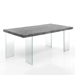 Waver Cement Tavolo Grigio finitura Cemento e gambe in Vetro Temprato 180 x 90 x h75 cm