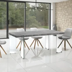 Waver Cement Tavolo Grigio finitura Cemento e gambe in Vetro Temprato 180 x 90 x h75 cm