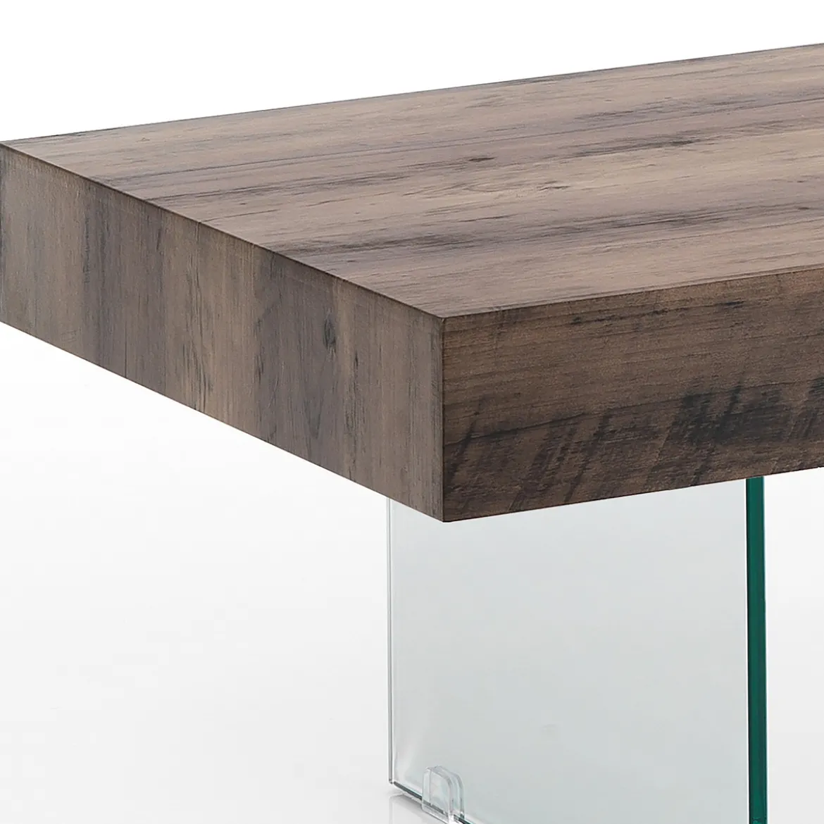 Waver tavolino in vetro piano finitura noce anticato 60x110 h40x cm