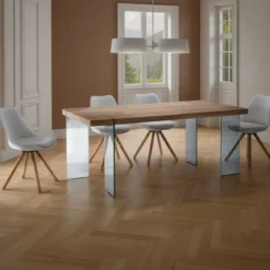 Waver Tavolo Scrivania in Legno finitura Rovere con gambe in Vetro Temprato, 180 x 90 x h75 cm