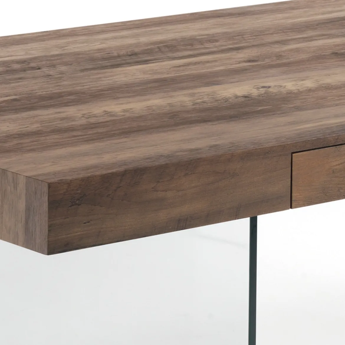 Waver Wood Tavolo Fisso / Scrivania finitura Noce anticato e gambe in Vetro Temprato, 200 x 100 x h 76 cm