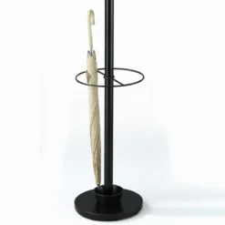 Wells appendiabiti portaombrelli ari in acciaio nero opaco e pomelli legno finitura noce h173xd30.5 cm