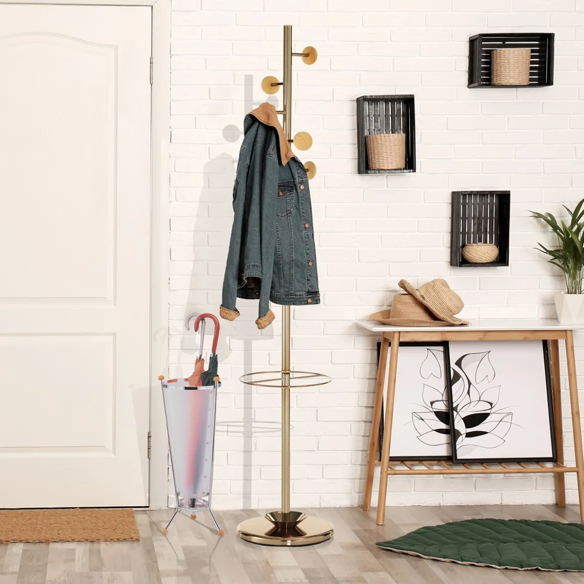 Wells-b gold appendiabiti porta ombrelli acciaio verniciato oro rosa lucido rose gold h180 d28