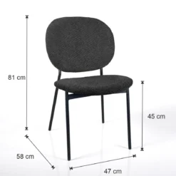 Werza Antracite sedia Imbottita tessuto antracite effetto melange struttura metallo nero opaco impilabile h81 l47 p58