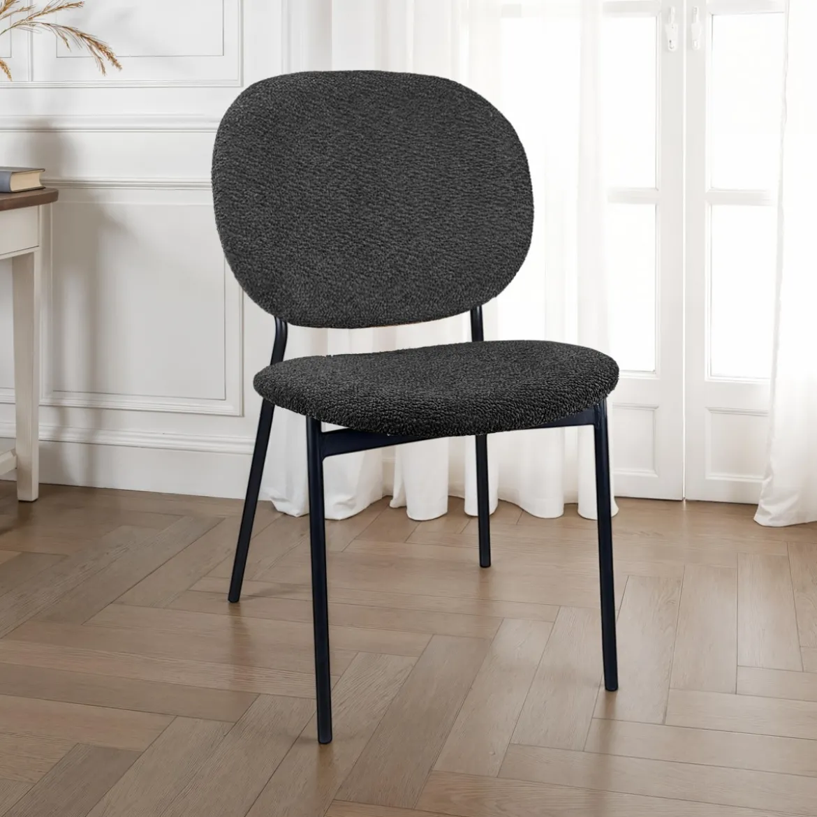 Werza Antracite sedia Imbottita tessuto antracite effetto melange struttura metallo nero opaco impilabile h81 l47 p58