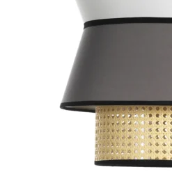 Wien b lampadario rivestito in tessuto colorato grigio bianco e paglia di vienna cn cavo regolabile d39 h46 cm