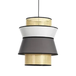 Wien b lampadario rivestito in tessuto colorato grigio bianco e paglia di vienna cn cavo regolabile d39 h46 cm
