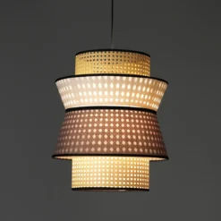 Wien b lampadario rivestito in tessuto colorato grigio bianco e paglia di vienna cn cavo regolabile d39 h46 cm