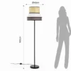 Wien lampada da terra in metallo nero opaco con paralume rivestito in tessuto grigio bianco d40 h160 cm