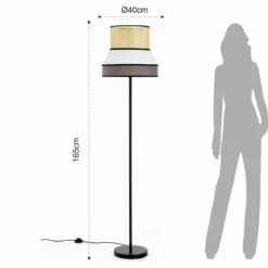 Wien lampada da terra in metallo nero opaco con paralume rivestito in tessuto grigio bianco d40 h160 cm