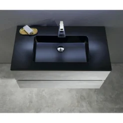 Willy black cement bagno 90 finitura grigio cemento 2 cestoni e lavello nero 90x47.5xh52 cm