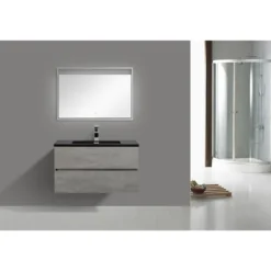Willy black cement bagno 90 finitura grigio cemento 2 cestoni e lavello nero 90x47.5xh52 cm