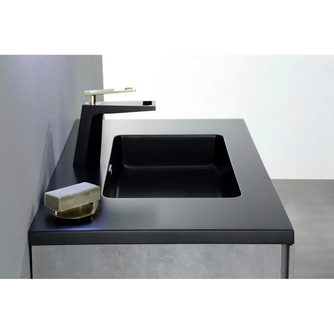 Willy black cement bagno 90 finitura grigio cemento 2 cestoni e lavello nero 90x47.5xh52 cm