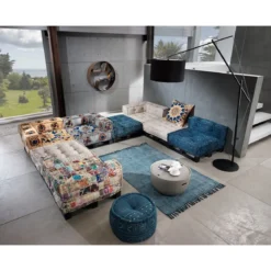 Yara beige patch elemento angolare in cotone beige patchwork con imbottitura tessile 80x80x40 cm