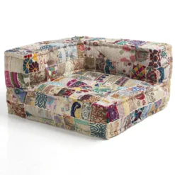 Yara beige patch elemento angolare in cotone beige patchwork con imbottitura tessile 80x80x40 cm