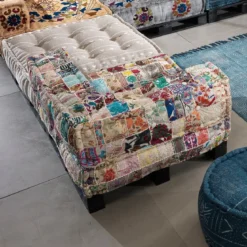 Yara beige patch elemento angolare in cotone beige patchwork con imbottitura tessile 80x80x40 cm