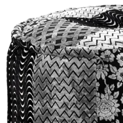 Yara black/grey pouf rotondo tessuto effetto velluto patchwork interno in fibre di stoffe non sfoderabile ø50x30 cm