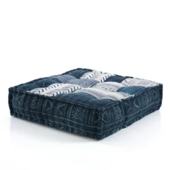 Yara blue/beige pouf quadrato rivestimento cotone 100% 80x80xh20 cm