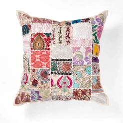 Yara blue cuscino 100% cotone decorato patchwork made in india 52x52 cm