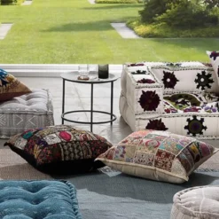 Yara blue cuscino 100% cotone decorato patchwork made in india 52x52 cm