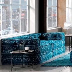 Yara blue elemento angolare rivestimento cotone 100% blu 80x80xh40 cm