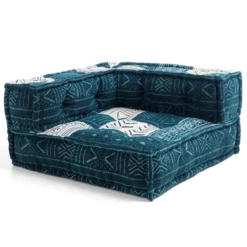 Yara blue elemento angolare rivestimento cotone 100% blu e bianco 80x80xh40 cm