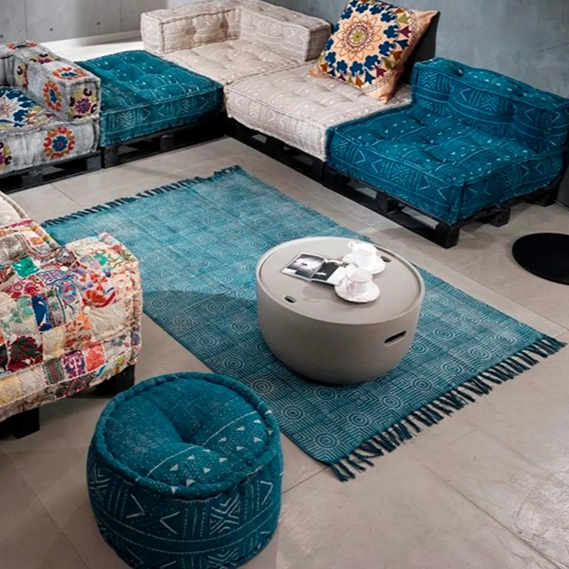 Yara blue tappeto blue programma cotone 100% blu con nappe 195x115 cm