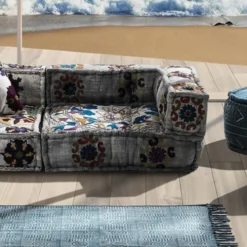 Yara dark grey elemento angolare in cotone dark grey con ricami e decorazioni artigianali 80x80x40 cm