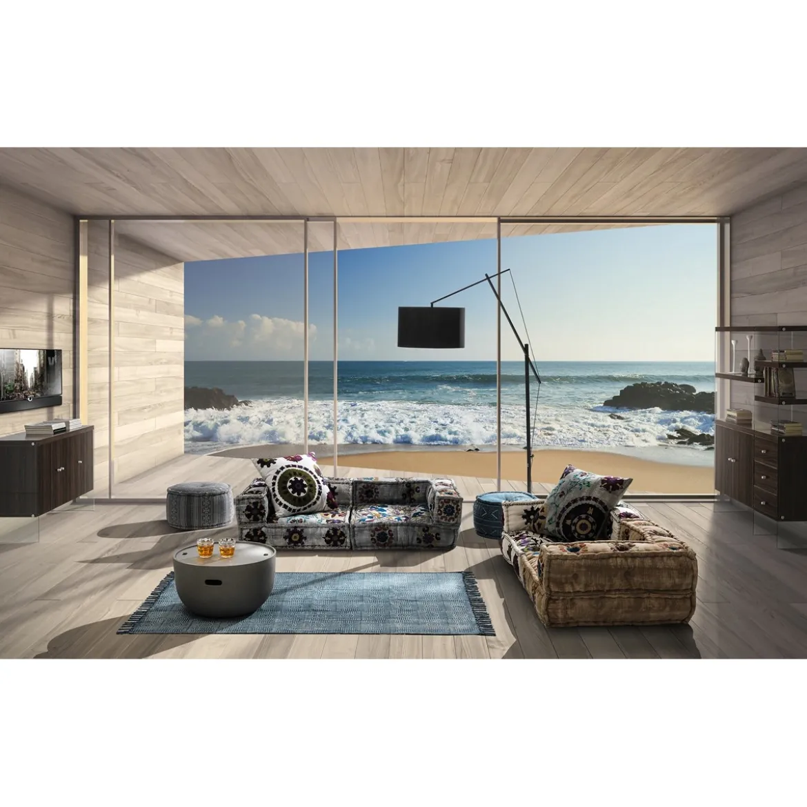 Yara dark grey elemento angolare in cotone dark grey con ricami e decorazioni artigianali 80x80x40 cm