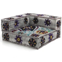 Yara dark grey elemento angolare in cotone dark grey con ricami e decorazioni artigianali 80x80x40 cm