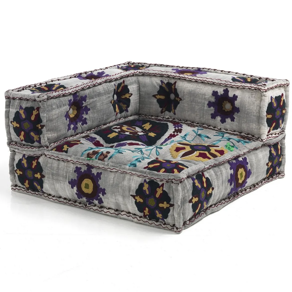 Yara dark grey elemento angolare in cotone dark grey con ricami e decorazioni artigianali 80x80x40 cm