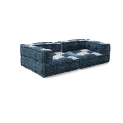 Yara divano 2 posti composizione 05 rivestimento cotone 100% blu e bianco 160x80xh40 cm
