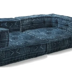 Yara divano 2 posti composizione 08 rivestimento cotone 100% patchwork blu 160x80xh40 cm