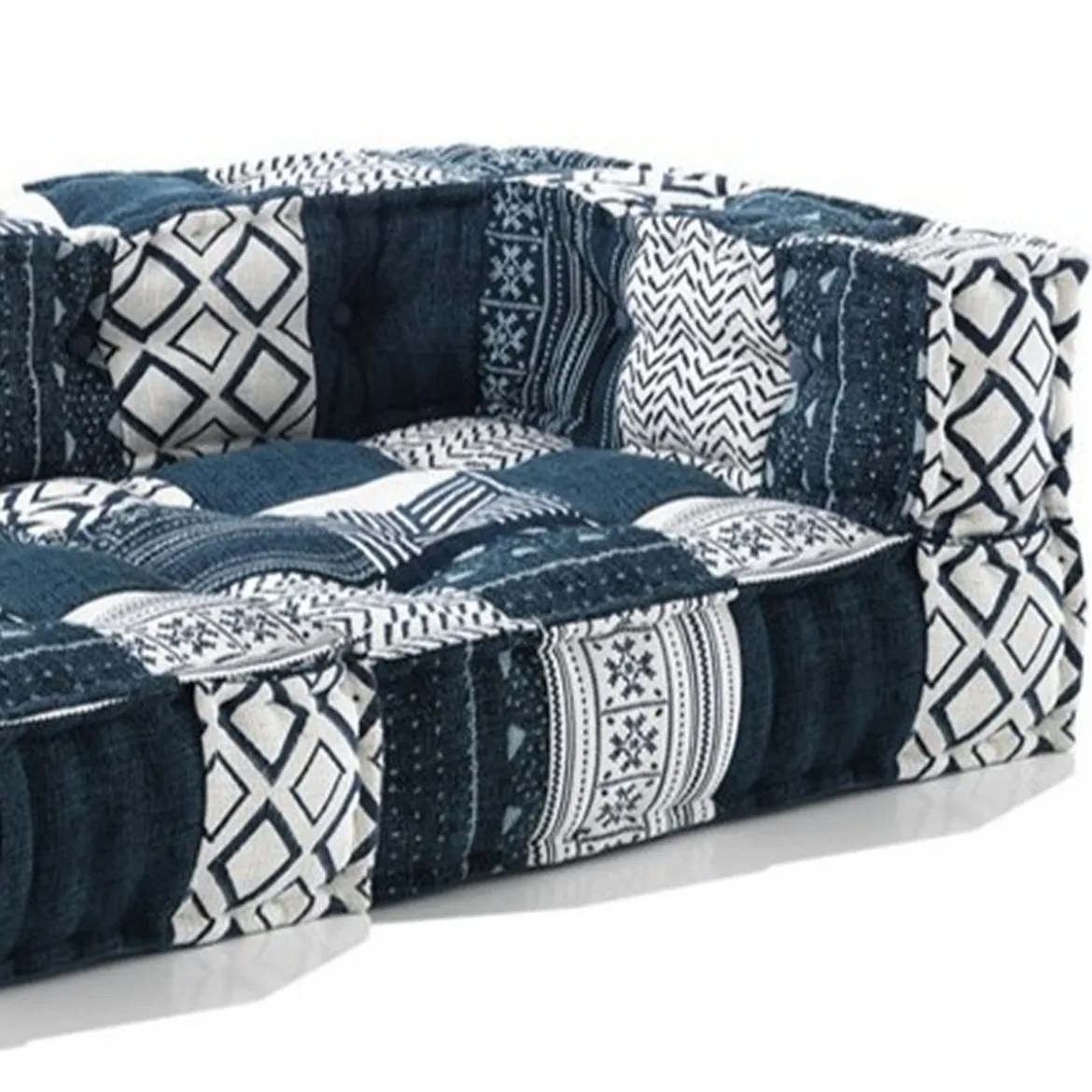 Yara divano 2 posti composizione 20 rivestimento cotone 100% patchwork blu 160x80xh40 cm
