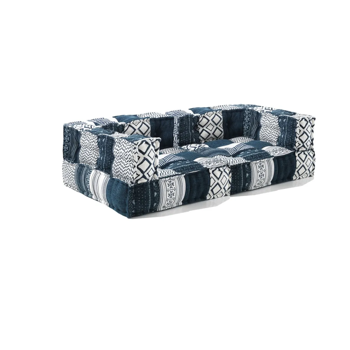 Yara divano 2 posti composizione 20 rivestimento cotone 100% patchwork blu 160x80xh40 cm