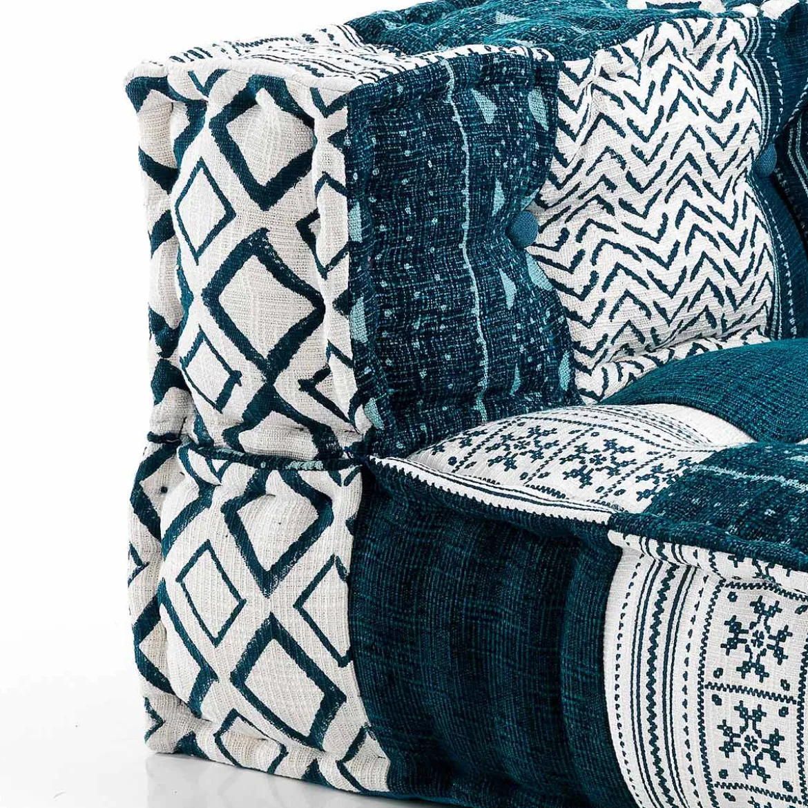 Yara divano 2 posti composizione 20 rivestimento cotone 100% patchwork blu 160x80xh40 cm