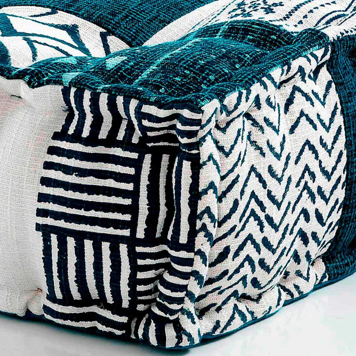 Yara divano 2 posti composizione 20 rivestimento cotone 100% patchwork blu 160x80xh40 cm