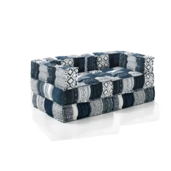 Yara high divano 2 posti composizione 10 rivestimento cotone 100% patchwork blu 160x80xh60 cm