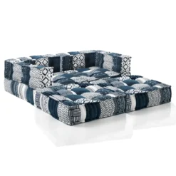 Yara high divano 2 posti composizione 10 rivestimento cotone 100% patchwork blu 160x80xh60 cm
