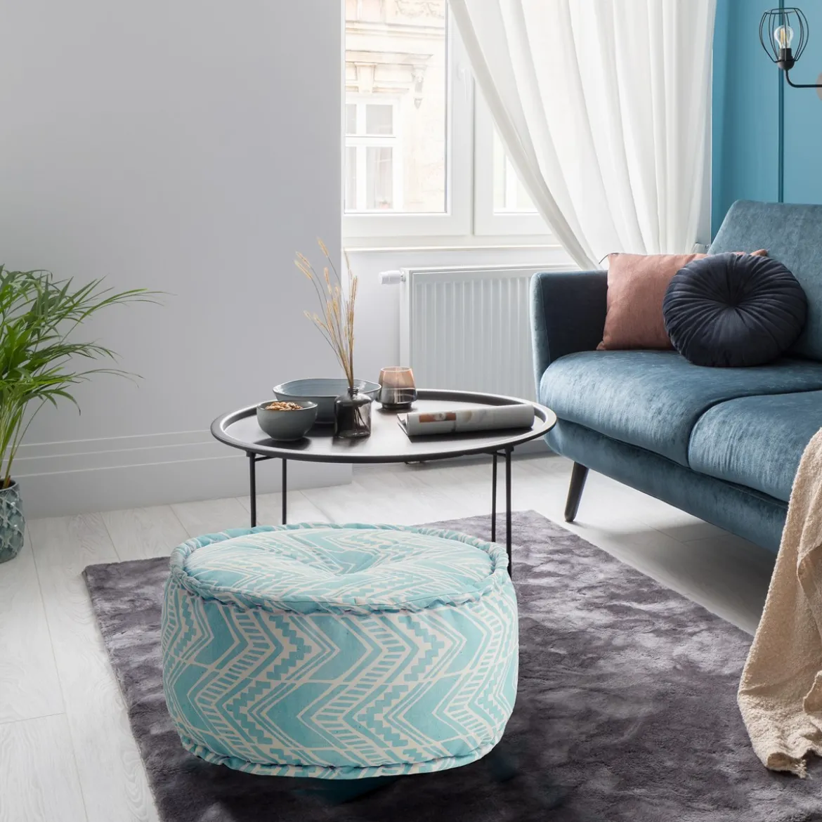Yara ikat mint pouf outdoor tessuto waterproof cm. 60 x 60 h.30